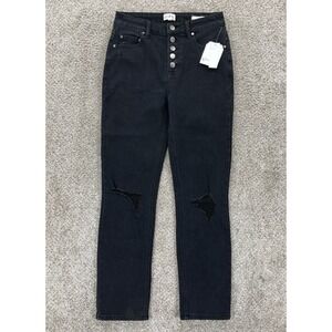 Wonderly Jeans Womens 4 Black Cropped Straight High Button Fly Distressed‎ NWT